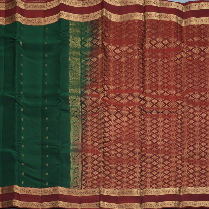 Hayagrivas Handloom Bottle Green Kanjivaram Silk Saree with Rust Maroon Border KBF917H2-7