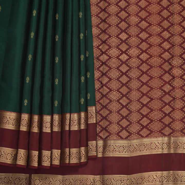 Hayagrivas Handloom Bottle Green Kanjivaram Silk Saree with Rust Maroon Border KBF917H2-7