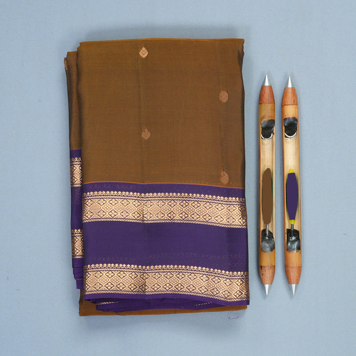Hayagrivas Handloom Brown Kanjivaram Silk Saree with Purple Border KBF919H1-16
