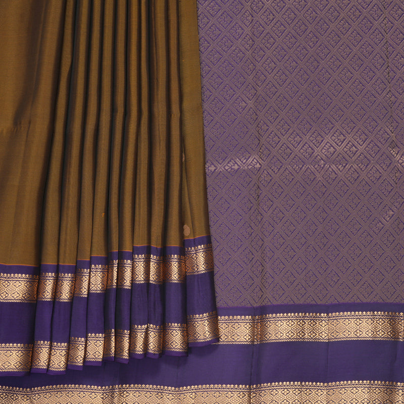 Hayagrivas Handloom Brown Kanjivaram Silk Saree with Purple Border KBF919H1-16
