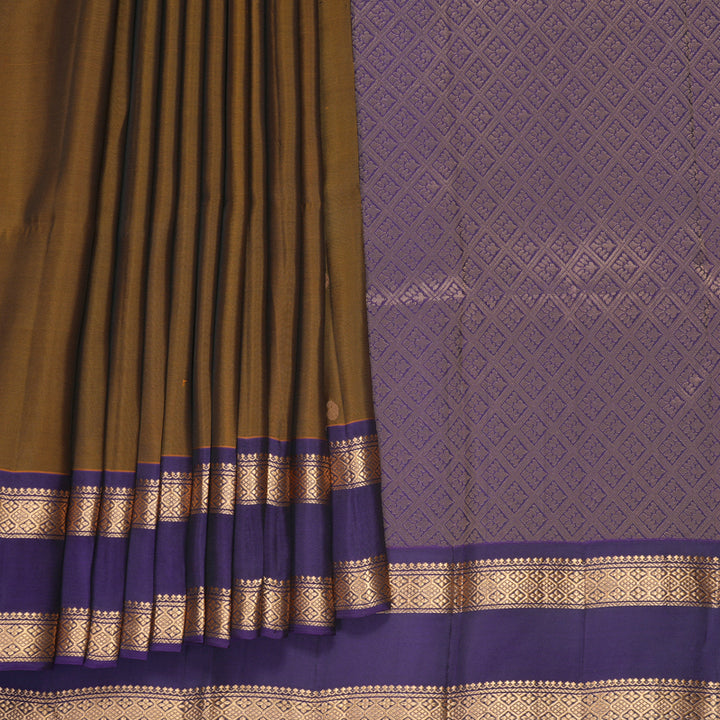 Hayagrivas Handloom Brown Kanjivaram Silk Saree with Purple Border KBF919H1-16