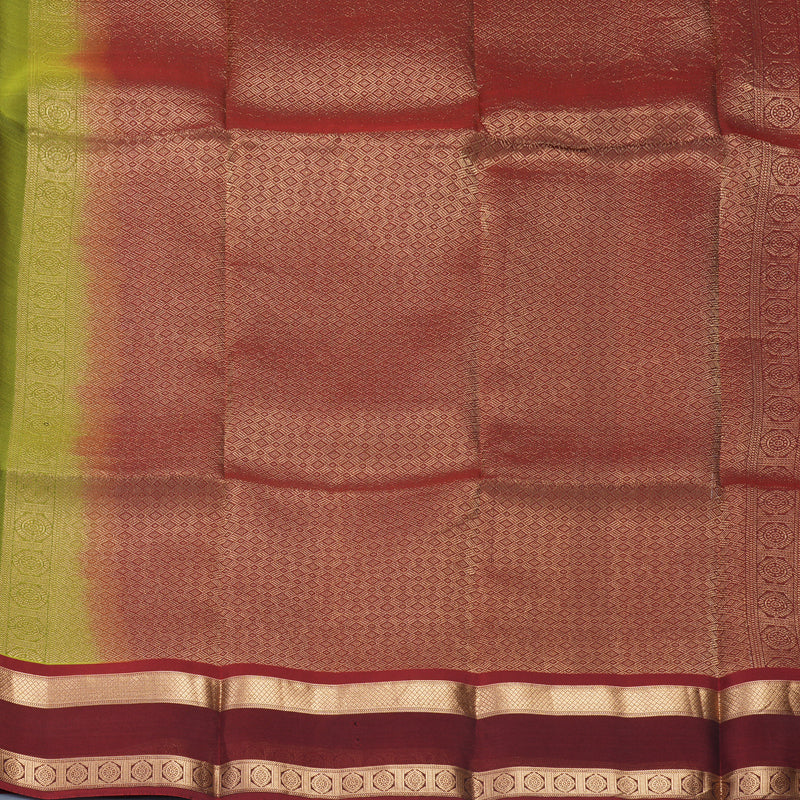 Hayagrivas Handloom Grass Green Kanjivaram Silk Saree with Maroon Border KBF919H1-18