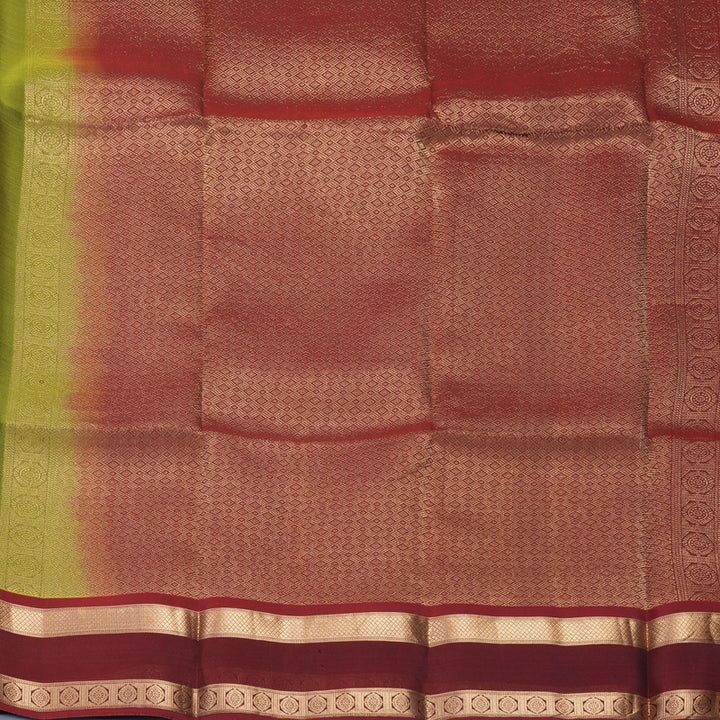 Hayagrivas Handloom Grass Green Kanjivaram Silk Saree with Maroon Border KBF919H1-18
