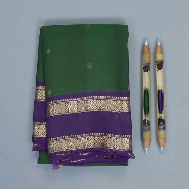 Hayagrivas Handloom Bottle Green Kanjivaram Silk Saree with Purple Border KBF919H1-3