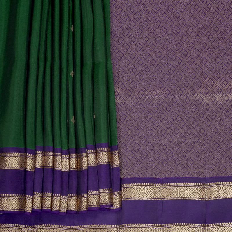 Hayagrivas Handloom Bottle Green Kanjivaram Silk Saree with Purple Border KBF919H1-3