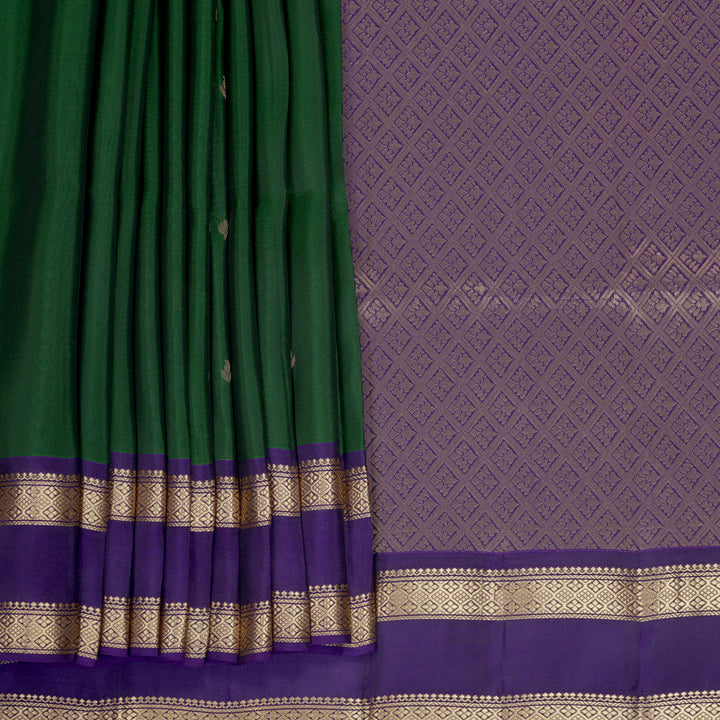 Hayagrivas Handloom Bottle Green Kanjivaram Silk Saree with Purple Border KBF919H1-3