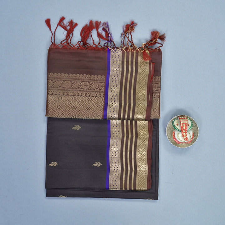 Hayagrivas Deep Chocolate Brown Handloom Soft Silk Saree KBF920H1-22
