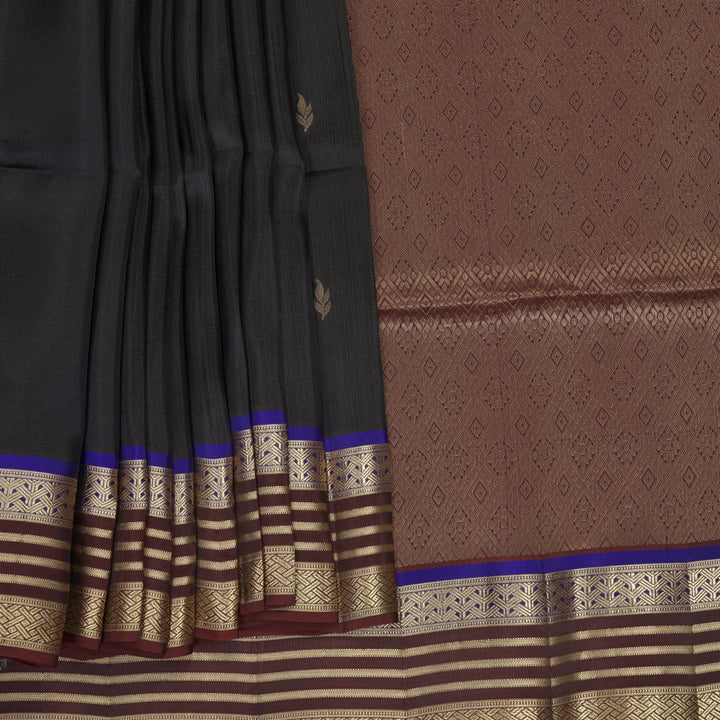 Hayagrivas Deep Chocolate Brown Handloom Soft Silk Saree KBF920H1-22