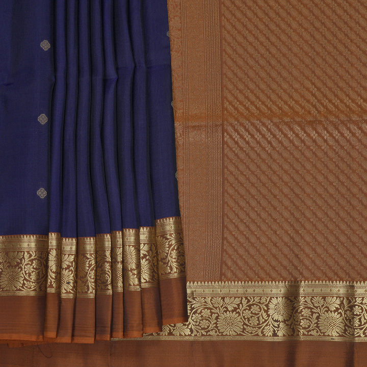 Hayagrivas Deep Ink Blue Handloom Soft Silk Saree KBF920H1-24