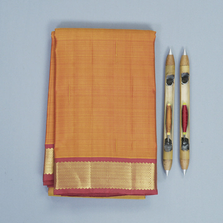Hayagrivas Handloom Golden Orange Kanjivaram Silk Saree with Maroon Border KBF921H1-1