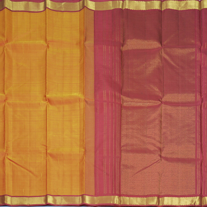 Hayagrivas Handloom Golden Orange Kanjivaram Silk Saree with Maroon Border KBF921H1-1
