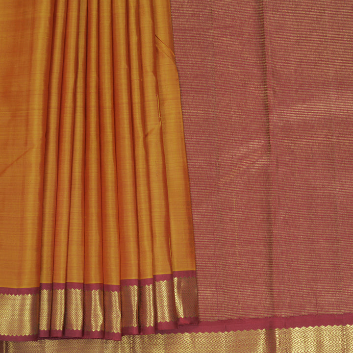 Hayagrivas Handloom Golden Orange Kanjivaram Silk Saree with Maroon Border KBF921H1-1