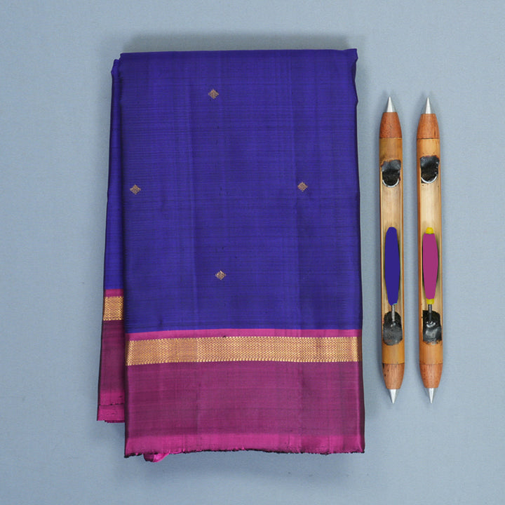 Hayagrivas Handloom MS Blue Kanjivaram Silk Saree with Purple Border KBF921H2-1