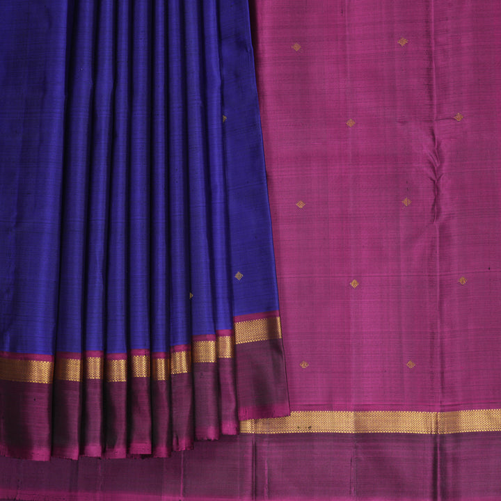 Hayagrivas Handloom MS Blue Kanjivaram Silk Saree with Purple Border KBF921H2-1
