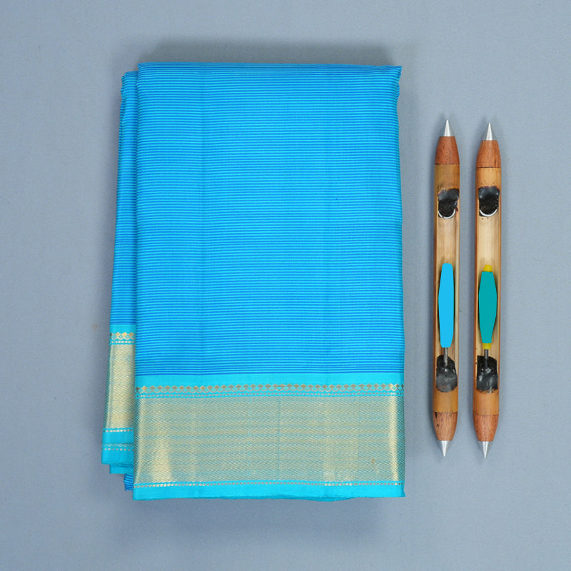 Hayagrivas Handloom Sky Blue Stripes Kanjivaram Silk Saree KBF921H4-1