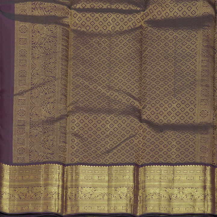 Hayagrivas Handloom Beige Kanjivaram Silk Saree with Purple Border KBF921H6-1