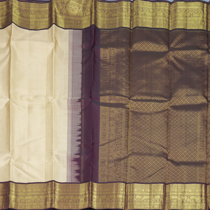Hayagrivas Handloom Beige Kanjivaram Silk Saree with Purple Border KBF921H6-1