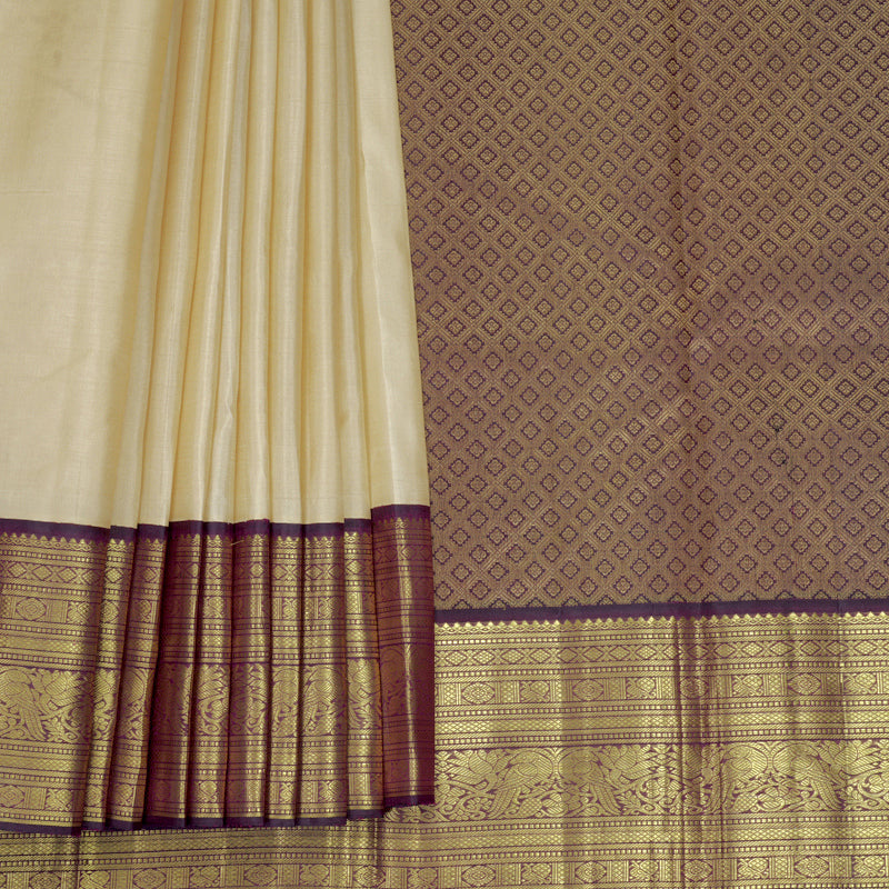 Hayagrivas Handloom Beige Kanjivaram Silk Saree with Purple Border KBF921H6-1