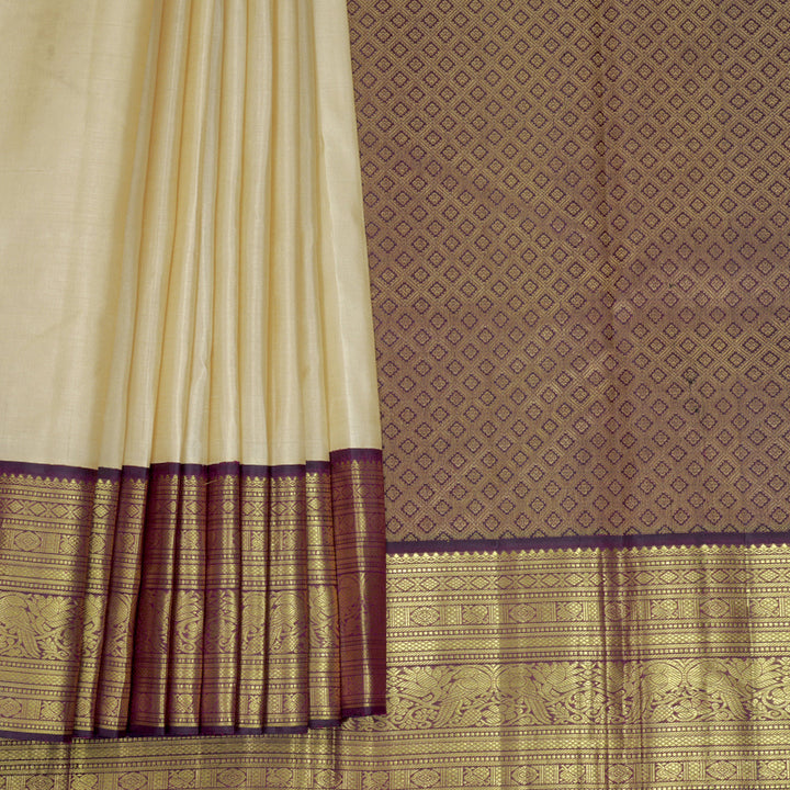 Hayagrivas Handloom Beige Kanjivaram Silk Saree with Purple Border KBF921H6-1