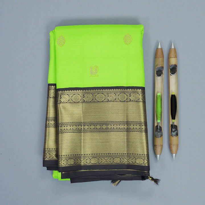Hayagrivas Handloom Neon Green Kanjivaram Silk Saree with Deep Snuff Border KBF922H1-1