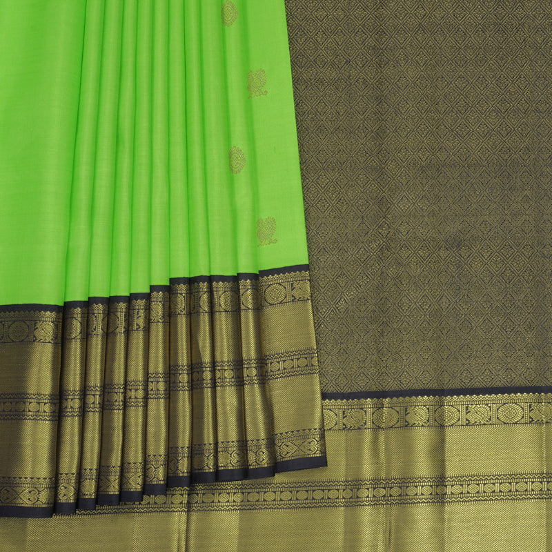 Hayagrivas Handloom Neon Green Kanjivaram Silk Saree with Deep Snuff Border KBF922H1-1