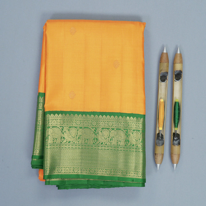 Hayagrivas Handloom Mambazham Orange Kanjivaram Silk Saree with Green Border KBF922H1-2