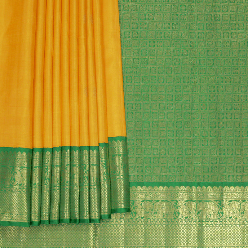 Hayagrivas Handloom Mambazham Orange Kanjivaram Silk Saree with Green Border KBF922H1-2