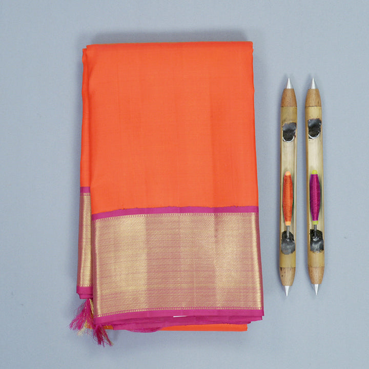 Hayagrivas Handloom Fanta Orange Kanjivaram Silk Saree with Rani Pink Border KBF922H2-1