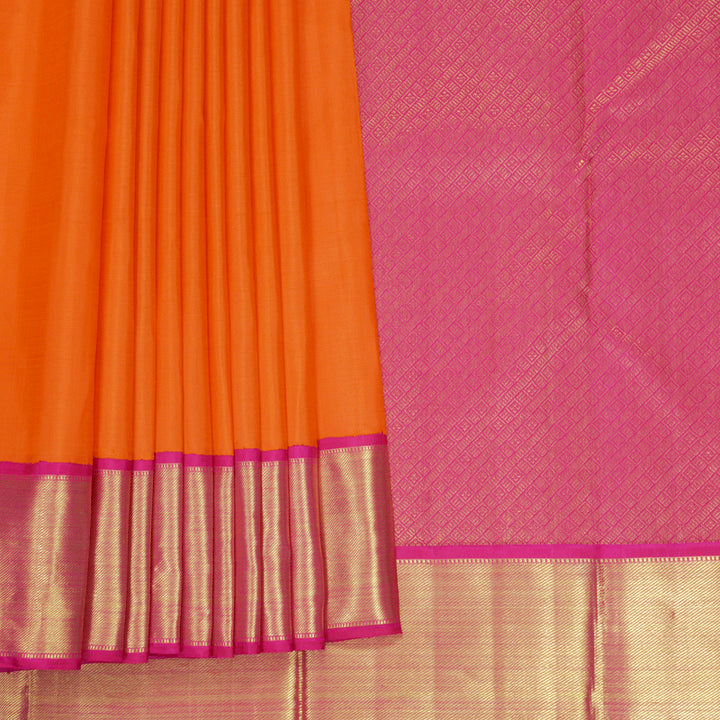 Hayagrivas Handloom Fanta Orange Kanjivaram Silk Saree with Rani Pink Border KBF922H2-1