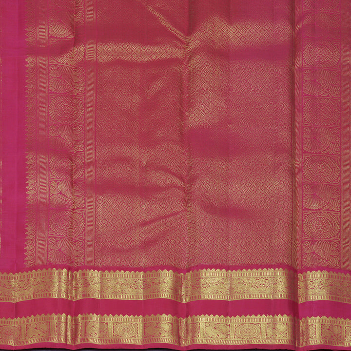 Hayagrivas Handloom Teal Green Kanjivaram Silk Saree with Magenta-Pink Border KBF922H2-2