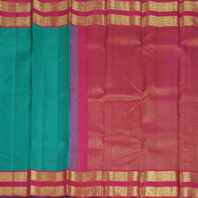 Hayagrivas Handloom Teal Green Kanjivaram Silk Saree with Magenta-Pink Border KBF922H2-2