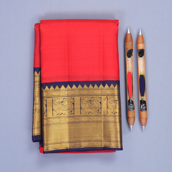 Hayagrivas Handloom Red Kanjivaram Silk Saree with Navy Blue Border KBF922H2-5