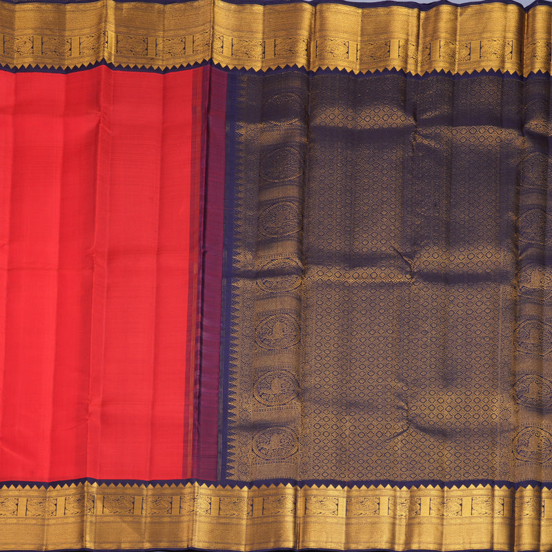 Hayagrivas Handloom Red Kanjivaram Silk Saree with Navy Blue Border KBF922H2-5