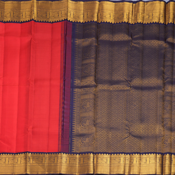 Hayagrivas Handloom Red Kanjivaram Silk Saree with Navy Blue Border KBF922H2-5