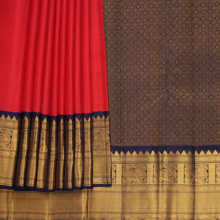 Hayagrivas Handloom Red Kanjivaram Silk Saree with Navy Blue Border KBF922H2-5