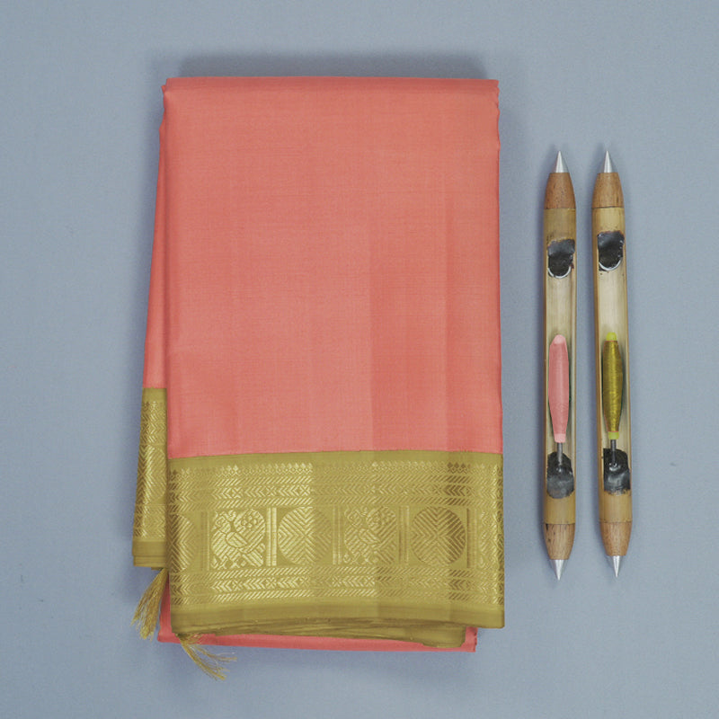 Hayagrivas Handloom Kanakambaram Orange Kanjivaram Silk Saree with Sampanga Yellow Border KBF922H3-1