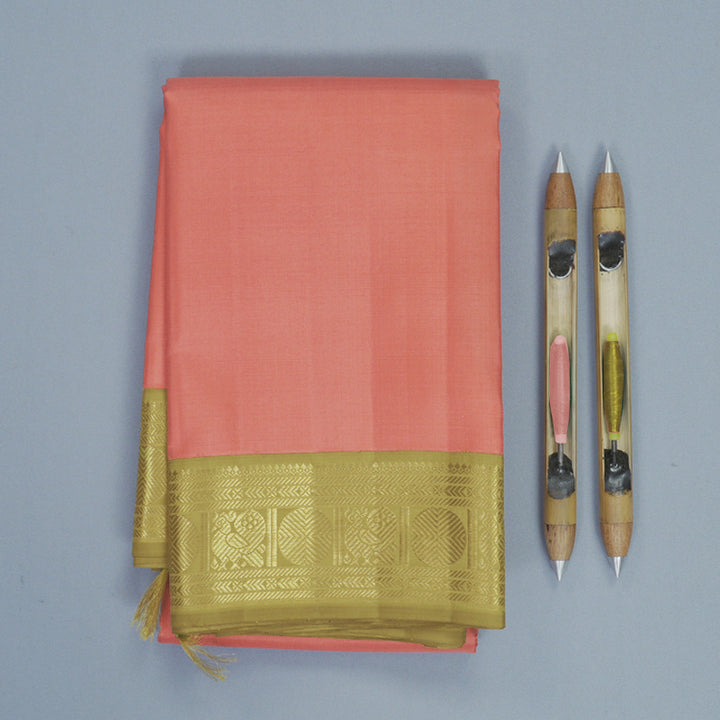 Hayagrivas Handloom Kanakambaram Orange Kanjivaram Silk Saree with Sampanga Yellow Border KBF922H3-1