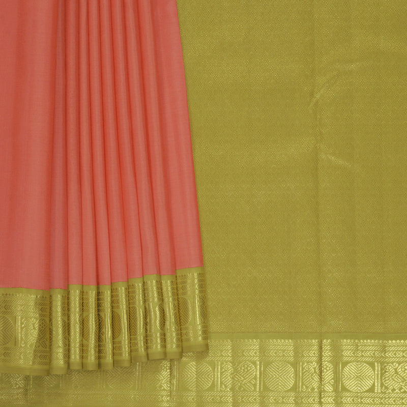 Hayagrivas Handloom Kanakambaram Orange Kanjivaram Silk Saree with Sampanga Yellow Border KBF922H3-1
