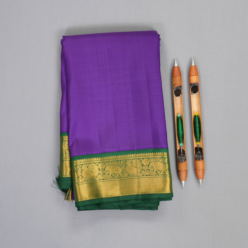 Hayagrivas Handloom Violet Kanjivaram Silk Saree with Dark Green Border KBF922H3-2