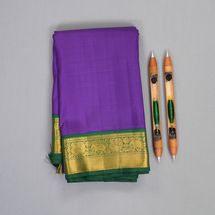 Hayagrivas Handloom Violet Kanjivaram Silk Saree with Dark Green Border KBF922H3-2