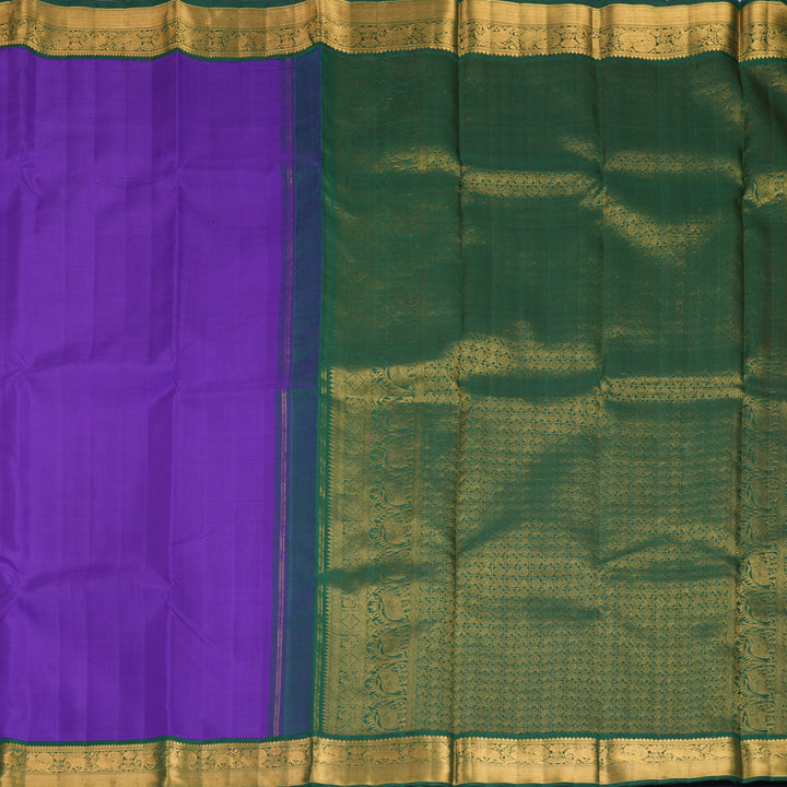 Hayagrivas Handloom Violet Kanjivaram Silk Saree with Dark Green Border KBF922H3-2
