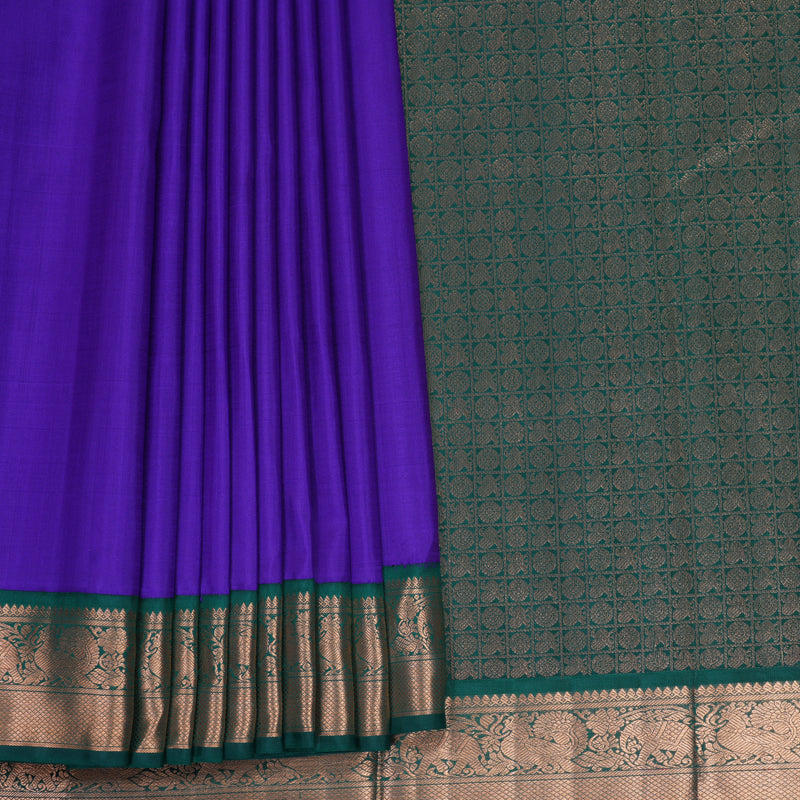 Hayagrivas Handloom Violet Kanjivaram Silk Saree with Dark Green Border KBF922H3-2
