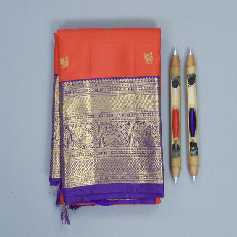 Hayagrivas Handloom Red Kanjivaram Silk Saree with Purple Border KBF923H1-2