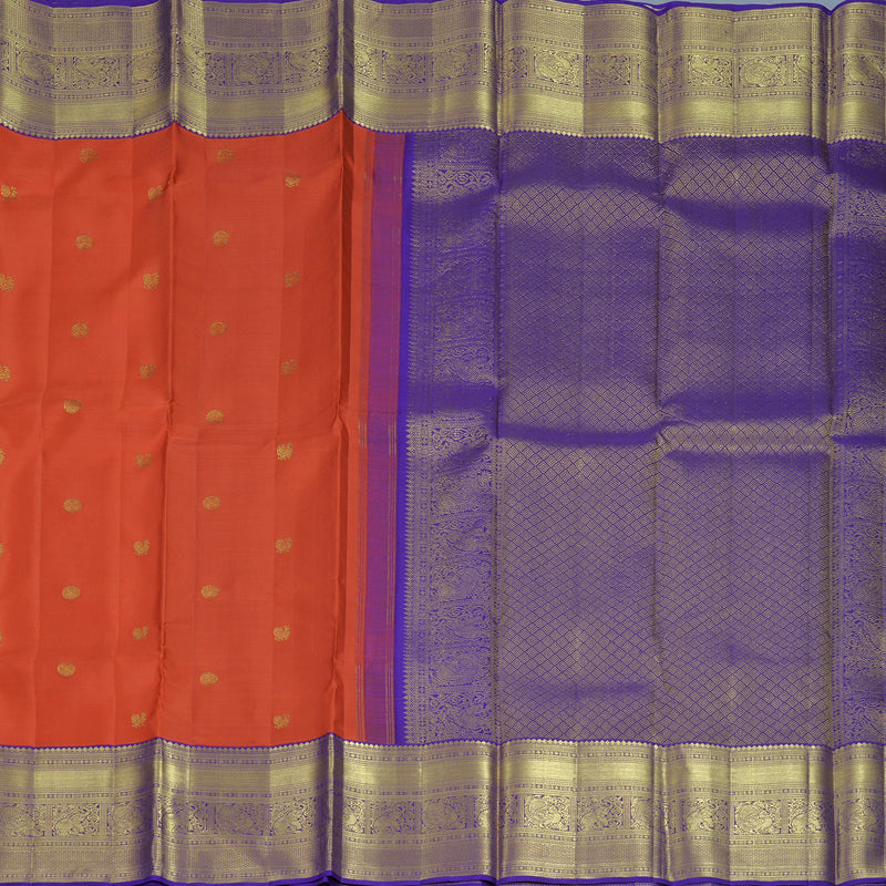 Hayagrivas Handloom Red Kanjivaram Silk Saree with Purple Border KBF923H1-2