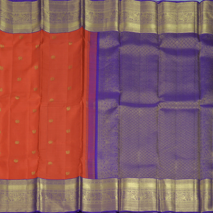 Hayagrivas Handloom Red Kanjivaram Silk Saree with Purple Border KBF923H1-2