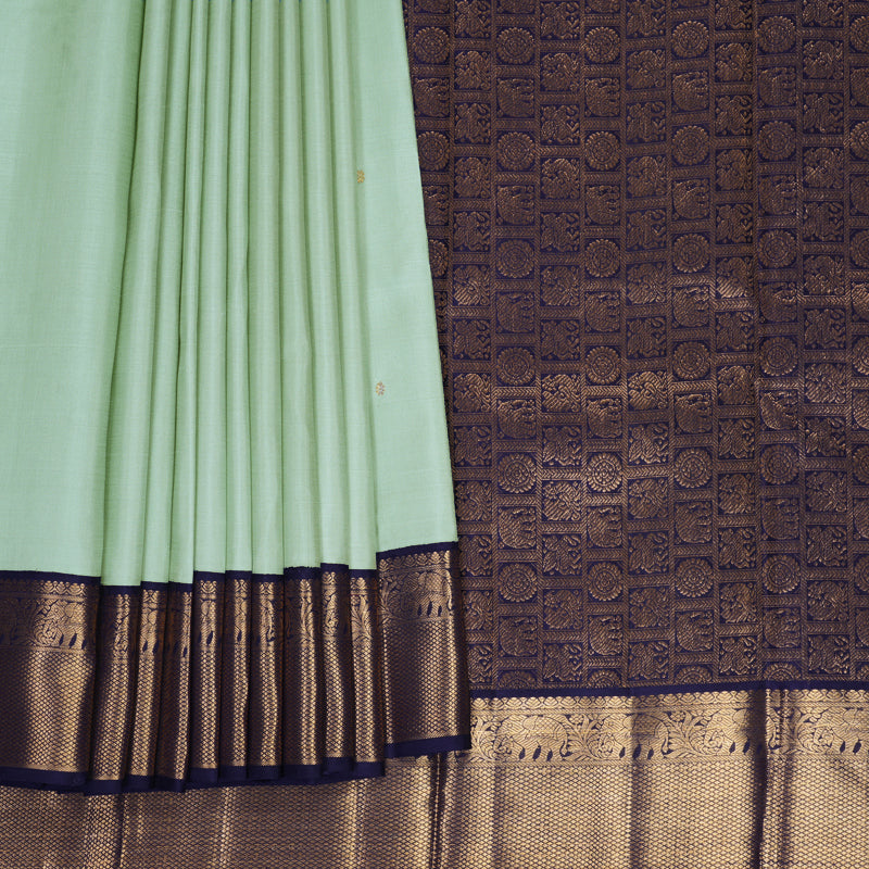 Hayagrivas Handloom Pastel Green Kanjivaram Silk Saree with Deep Jamun Border KBF923H2-1