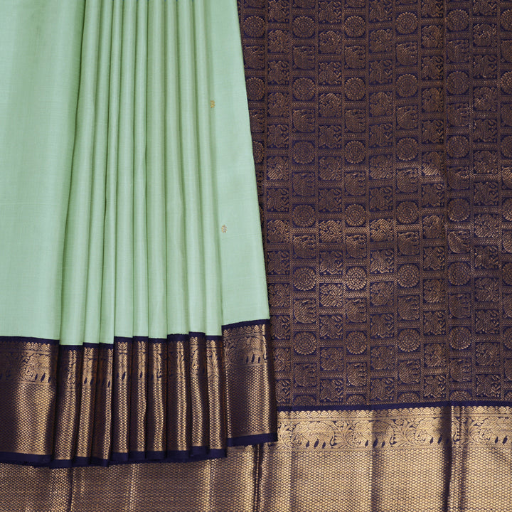 Hayagrivas Handloom Pastel Green Kanjivaram Silk Saree with Deep Jamun Border KBF923H2-1