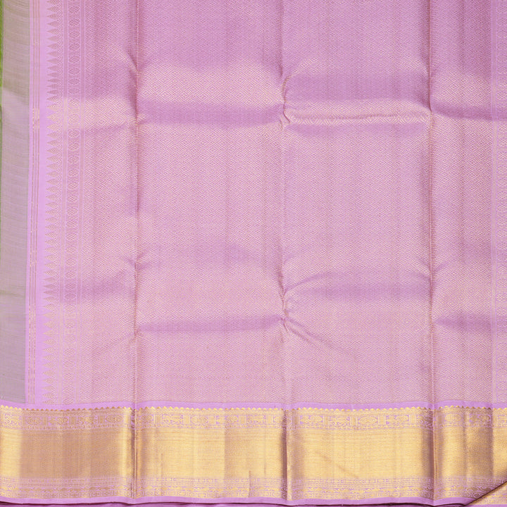 Hayagrivas Handloom Leaf Green Kanjivaram Silk Saree with Lavender Border KBF923H3-2