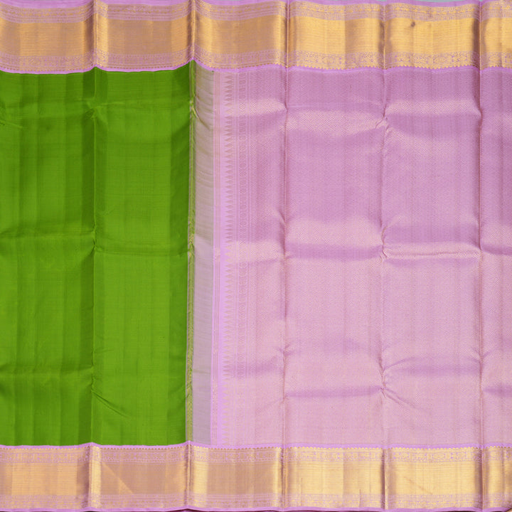 Hayagrivas Handloom Leaf Green Kanjivaram Silk Saree with Lavender Border KBF923H3-2