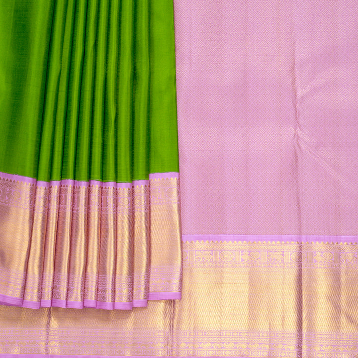 Hayagrivas Handloom Leaf Green Kanjivaram Silk Saree with Lavender Border KBF923H3-2